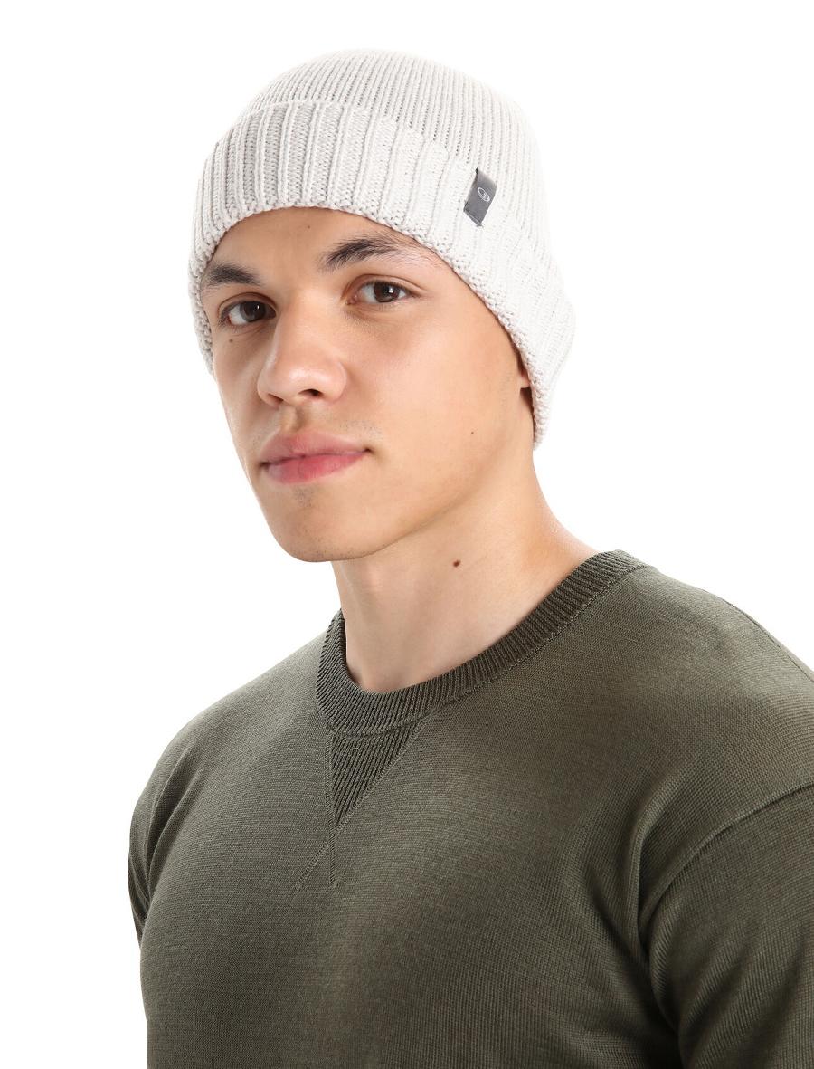 Men's Icebreaker Unisex Merino Vela Cuff Beanie Hats Ecru Heather | CA 1859PJJQ